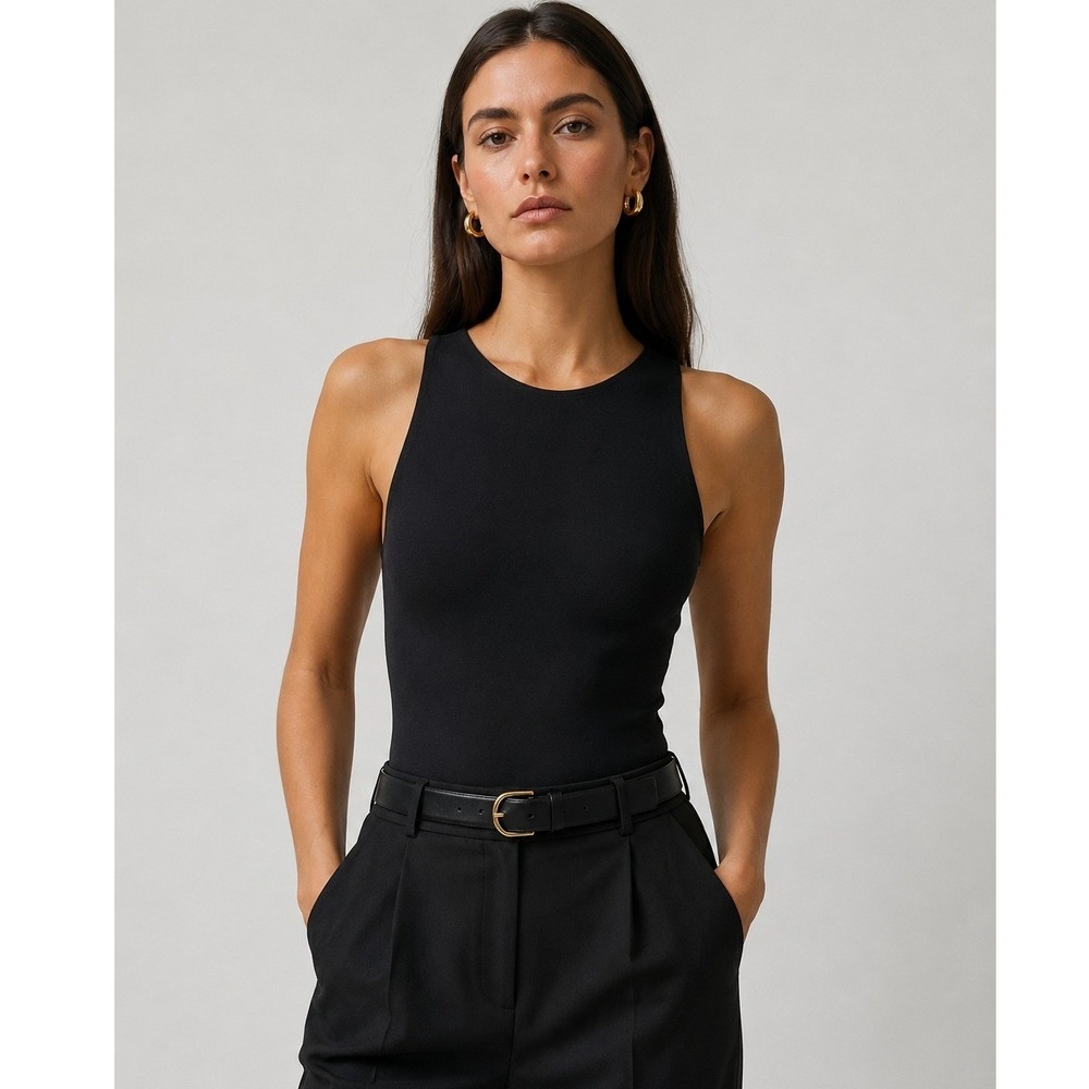 ZARA Black Sleeveless Bodysuit Women's M Minimalist Career Office Chic Basic
